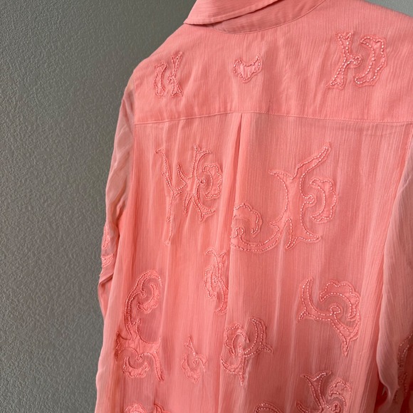 Soft Surroundings Savannah Embellished‎ Tunic Button Down Coral Women's M - Picture 6 of 10